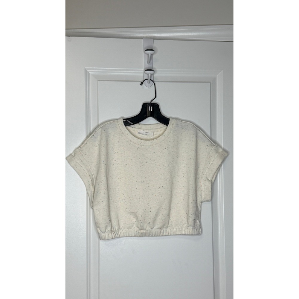 Elodie Women's NWT Cropped Sweatshirt Medium Cream Speckled Short Sleeve Top